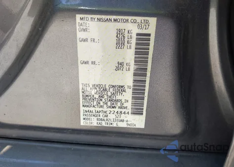 2017 Nissan Altima 2.5 Sl from USA, damaged, VIN 1N4AL3AP7HC224844